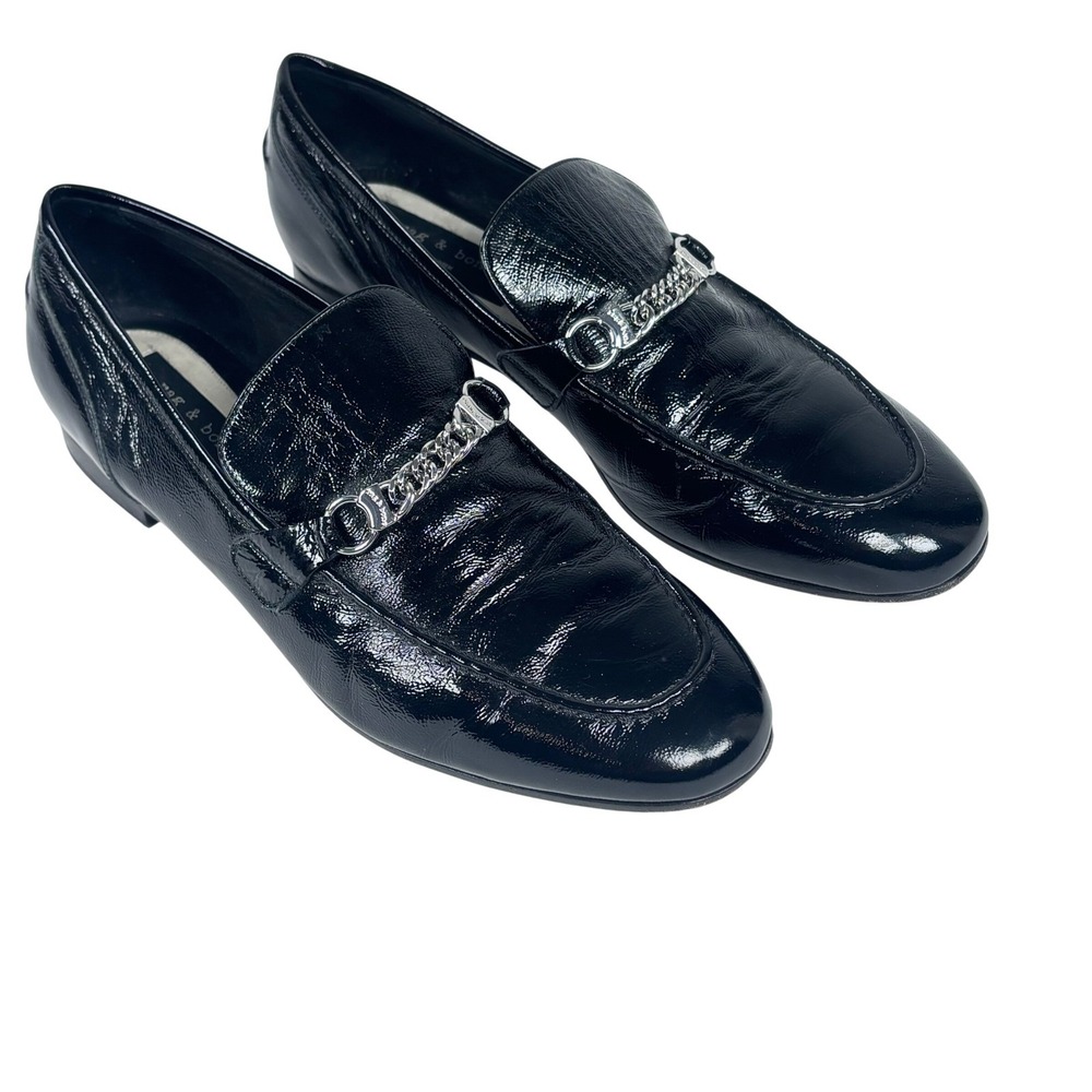 Rag & Bone Loafers Black Leather Silver Chain Horsebit EU 41 US 10 -‎ 10.5 ITALY - Picture 2 of 10